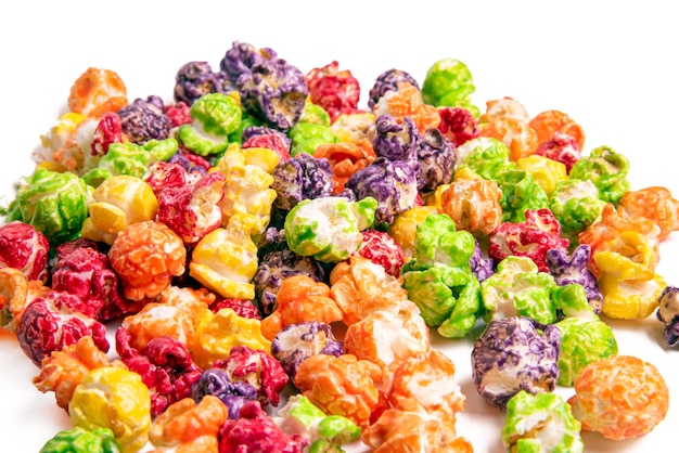 Sweet multicolored popcorn close up