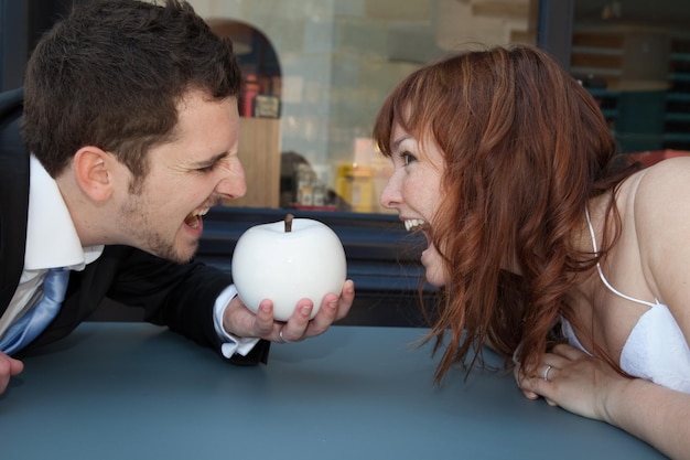 Sweet newlywed couple happy and in love