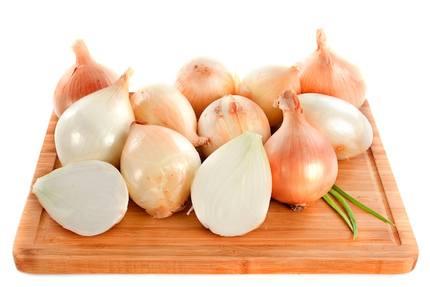 Sweet onions on cutting board