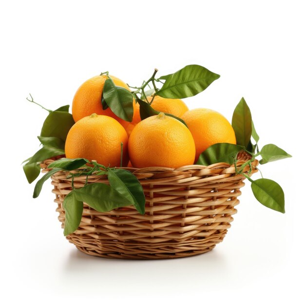 소나무 바구니에 있는 달한 오렌지와 그레이프프루트 분리된 생성 AI
