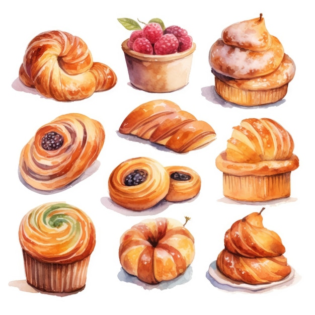 sweet pastel bakery watercolour illustration on white background