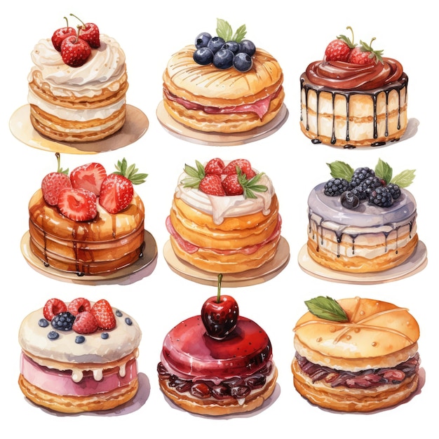 Sweet pastel bakery watercolour illustration on white background