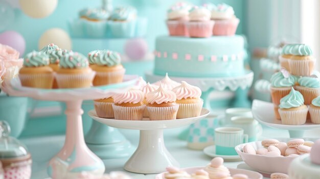 Photo sweet pastelcolored dessert table ai generated illustration