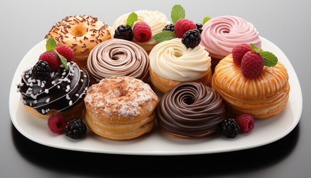 sweet pastry assortment top view white background