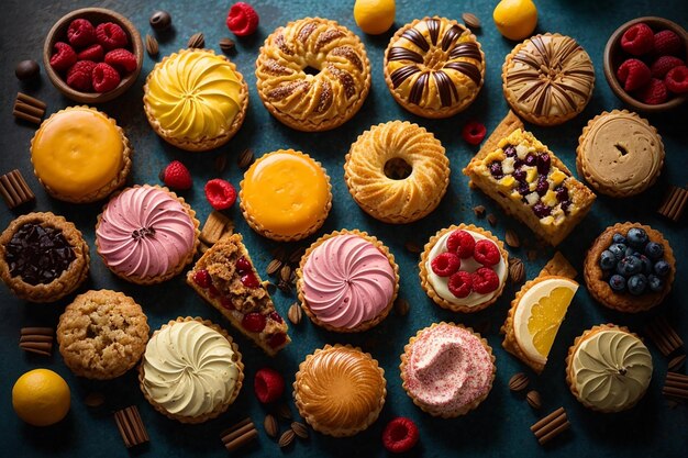 Sweet pastry assortment top view