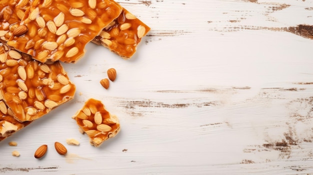 Sweet Peanut Brittle Candy Photorealistic Horizontal Background Sweet Dessert From Confectionery Ai Generated Backdrop with Copyspace Flavory Peanut Brittle Candy