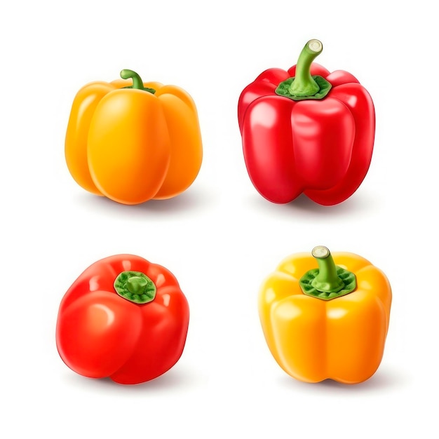 sweet pepper closeup on a white background Red and yellow paprika