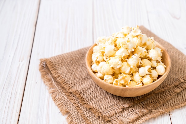 sweet popcorn on wood