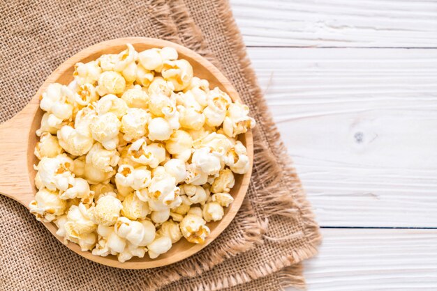 sweet popcorn on wood