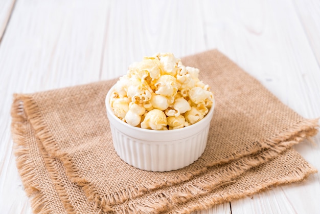 sweet popcorn on wood