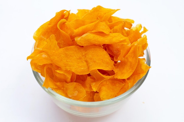 Sweet potato chips on white background