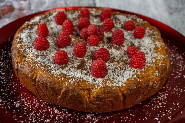 sweet potato and raspberry sponge cake with liquid caramel