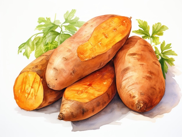 Sweet potato watercolor style isolated on white background