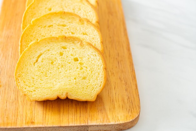 sweet potatoes bread sliced on wood board