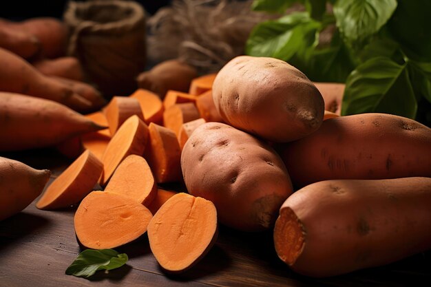 Sweet potatoes on a table closeup