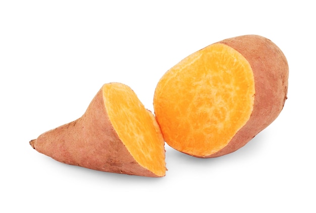 Sweet potatoes on white background