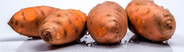 Sweet Potatoes With Droplets On A White Background Generative AI