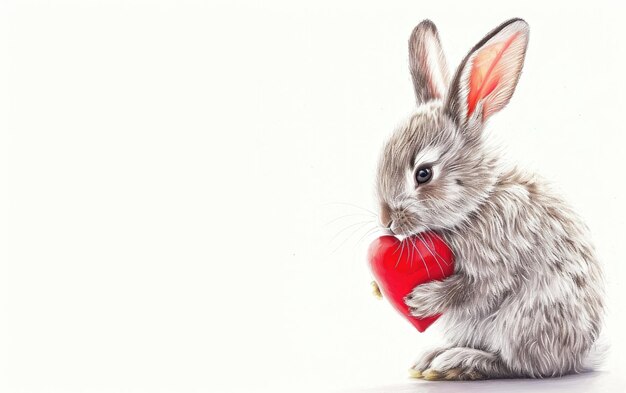 Sweet Rabbit Embracing a Heart with Elegance isolated on transparent Background