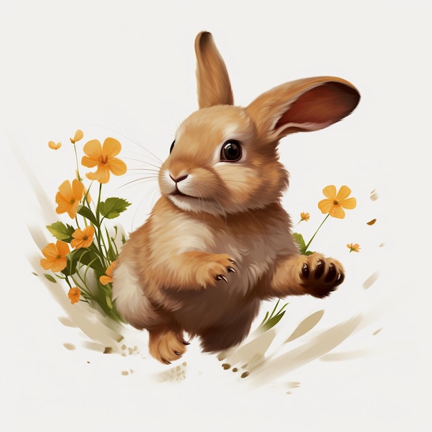 sweet rabbit and flowers