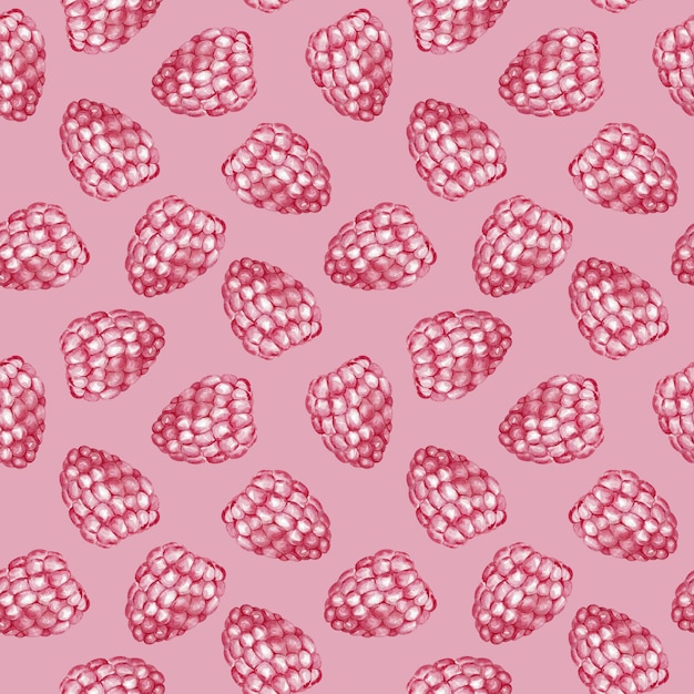 Sweet raspberry seamless pattern. Watercolor illustration.