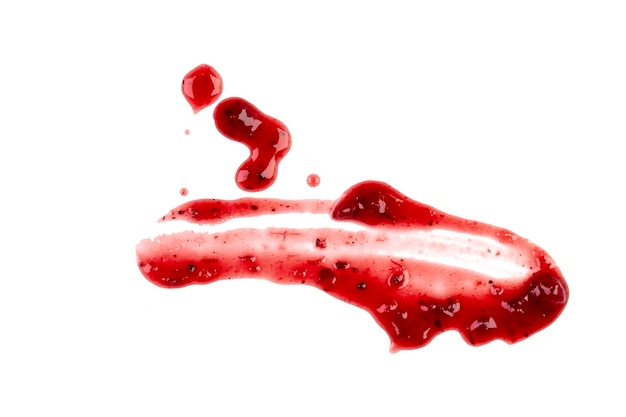 Sweet red berry jam sauce as abstract smear stain isolated on white background clipping path