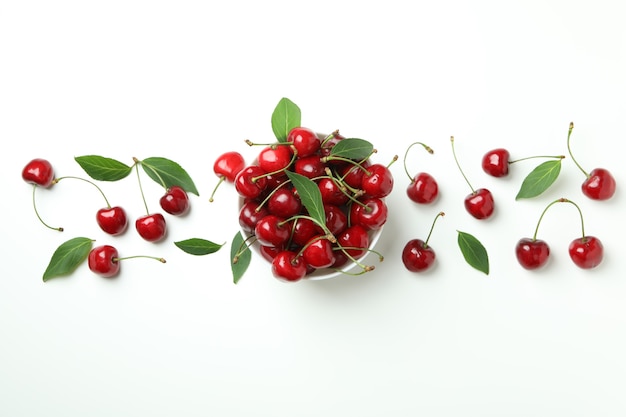 Sweet red cherry berries on white background