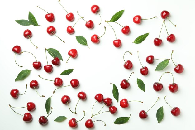 sweet red cherry berries on white background