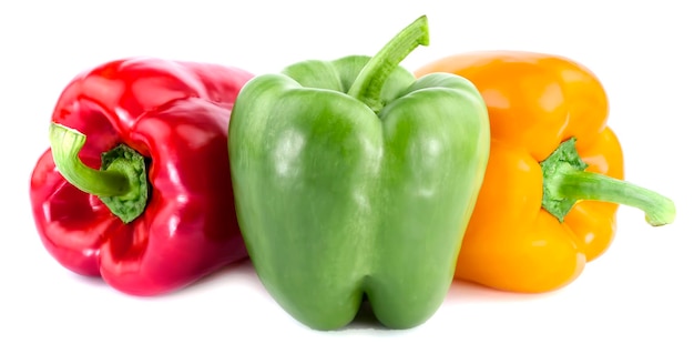 Sweet red orange green color bell pepper isolated on white background