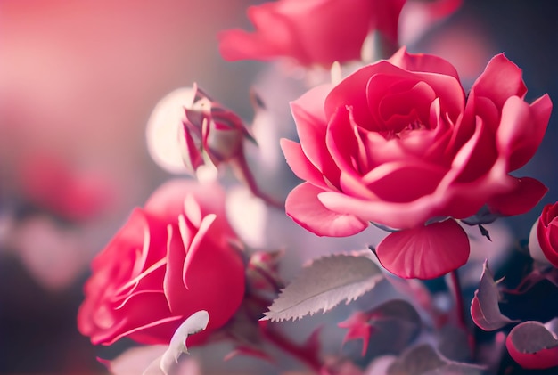 Sweet red roses in soft color and blur style background