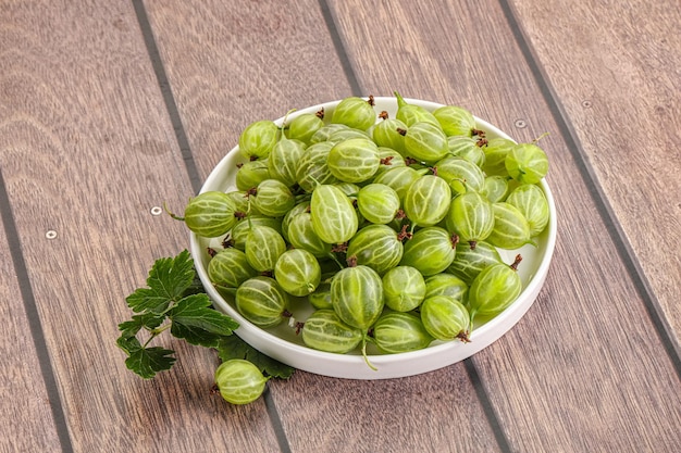 Sweet ripe green gooseberries in the bowl