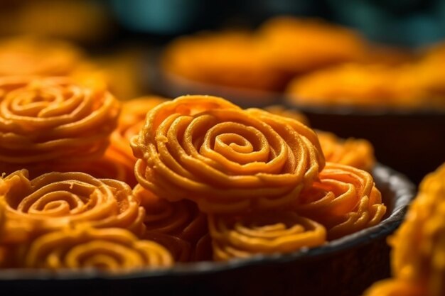 Sweet spiral jalebi indian sweets pattern closeup