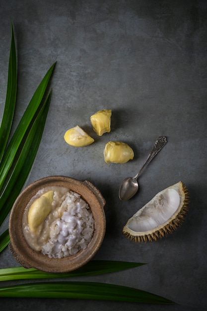 Sweet Sticky Rice With Durian And Coconut Milk Sauce