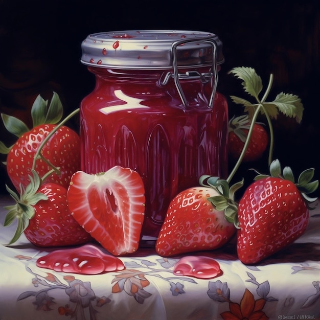 Photo sweet strawberry jam generative ai