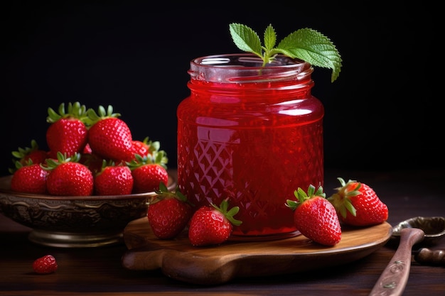 Sweet Strawberry Preserve in a Glass Jar