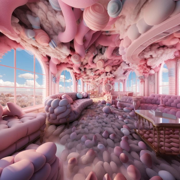 Sweet Surrealism A Modern CandyCoated Abode with Cotton Candy and Ice Cream Textures