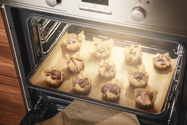 Sweet and tasty baked muffins in the oven