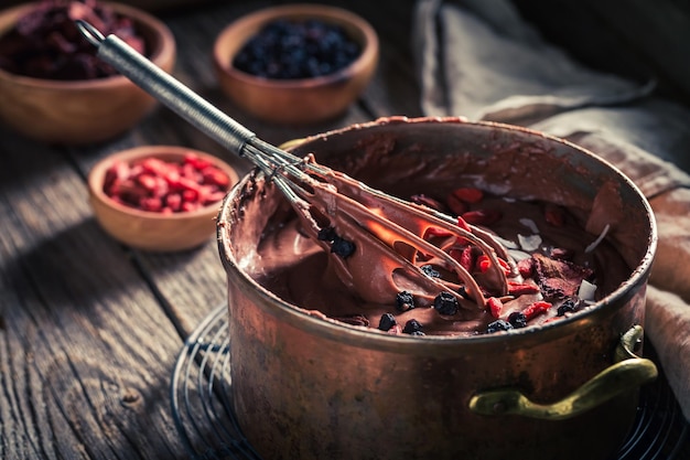 Sweet and tasty chocolate with dried fruits and berries