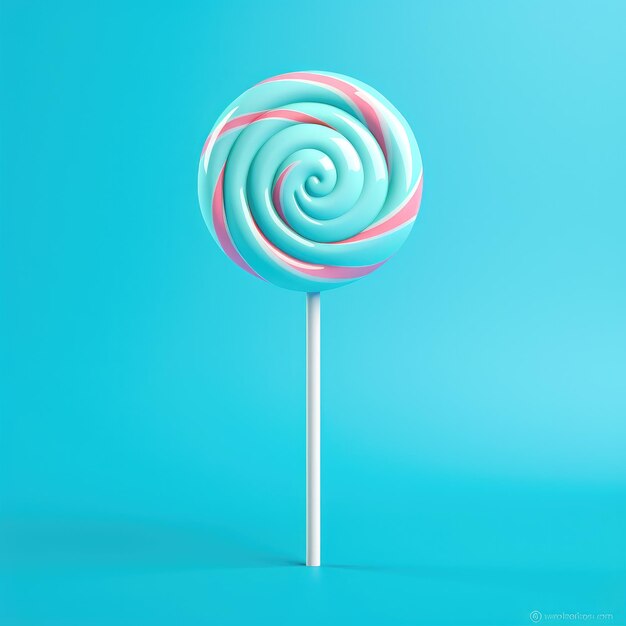 Sweet tasty colorful lollipop on a blue background Generative AI