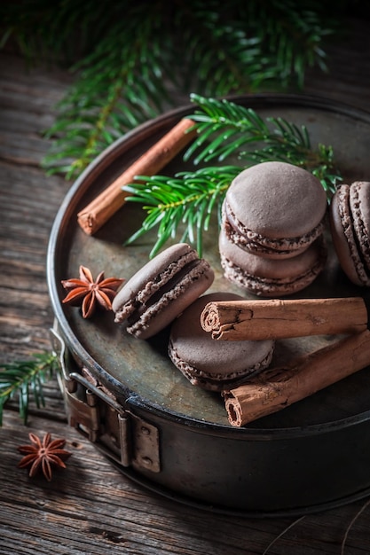 Sweet and tasty macaroons with cinnamon for Christmas