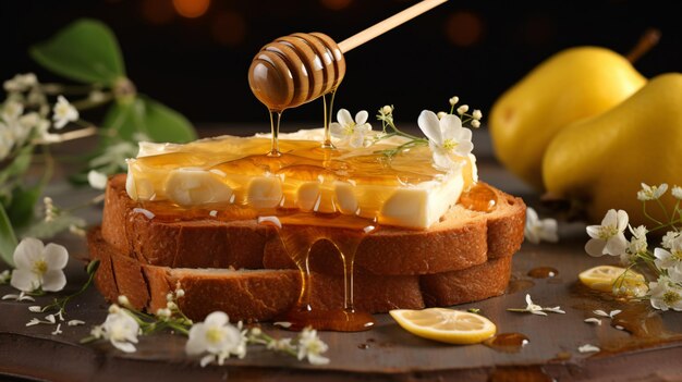 Sweet toast with pear cheese and honey