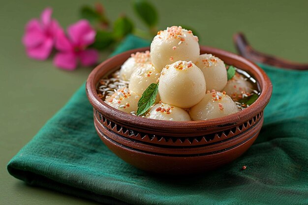 Photo sweet tradition rasgulla a bengali delicacy served in clayware