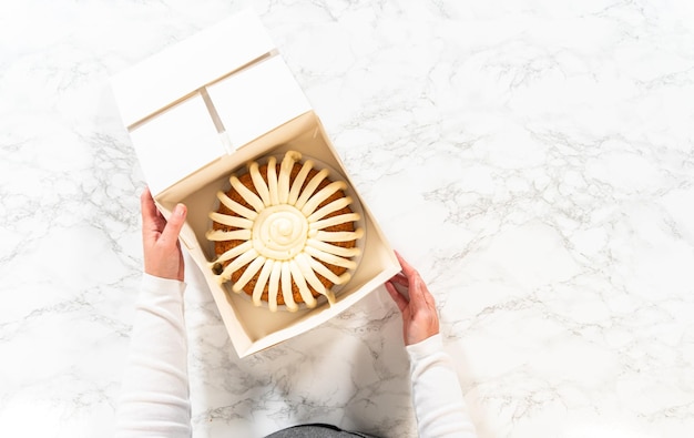 Sweet treat carrot bundt cake in paper box