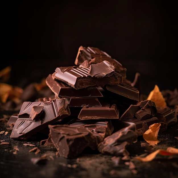 Sweet Treat Gone Awry Broken Chocolate Pieces on a Dark Brown Background