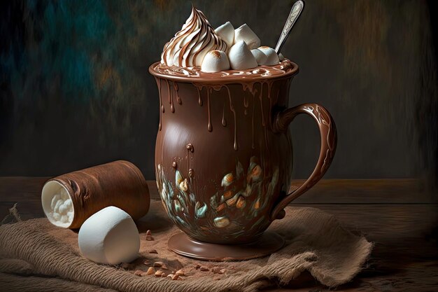 Sweet treat hot chocolate red cup with marshmallows and whipped cream