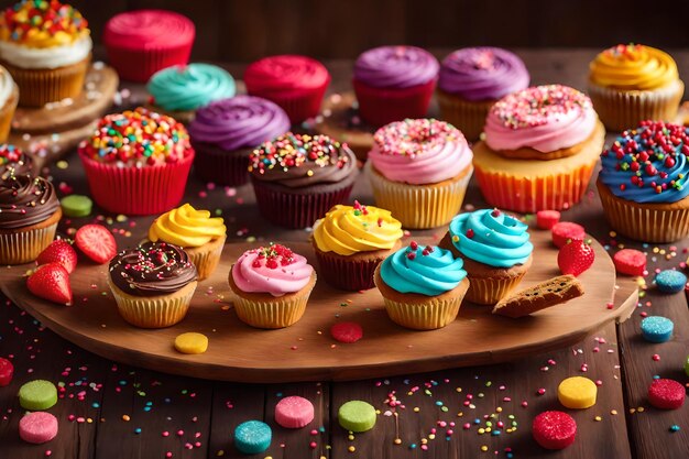 Sweet treats decorate wooden table for celebration generated by ai