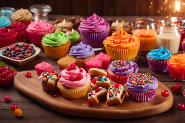 Sweet treats decorate wooden table for celebration generated by ai