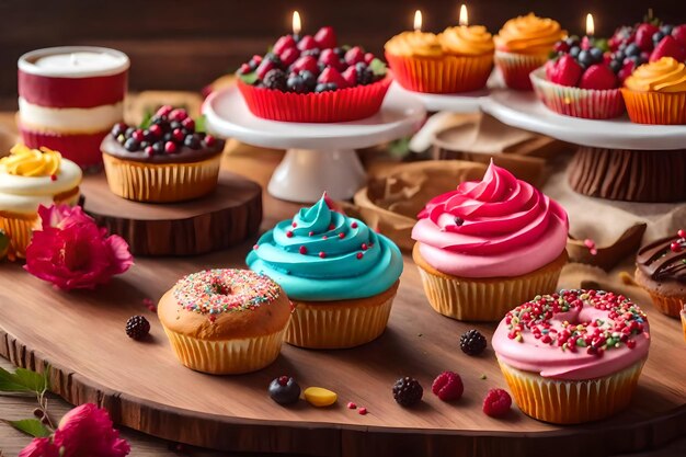 Sweet treats decorate wooden table for celebration generated by ai