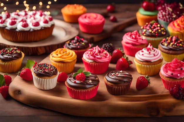 Sweet treats decorate wooden table for celebration generated by ai