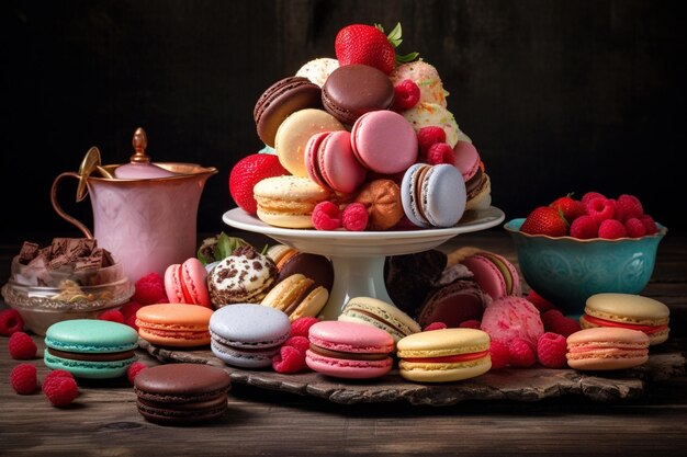 Sweet treats decorate wooden table for celebration generated