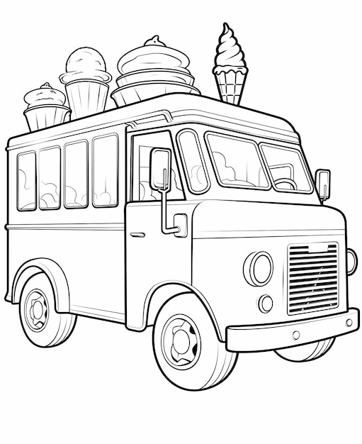 Photo sweet treats on wheels ice cream truck coloring book page thick lines